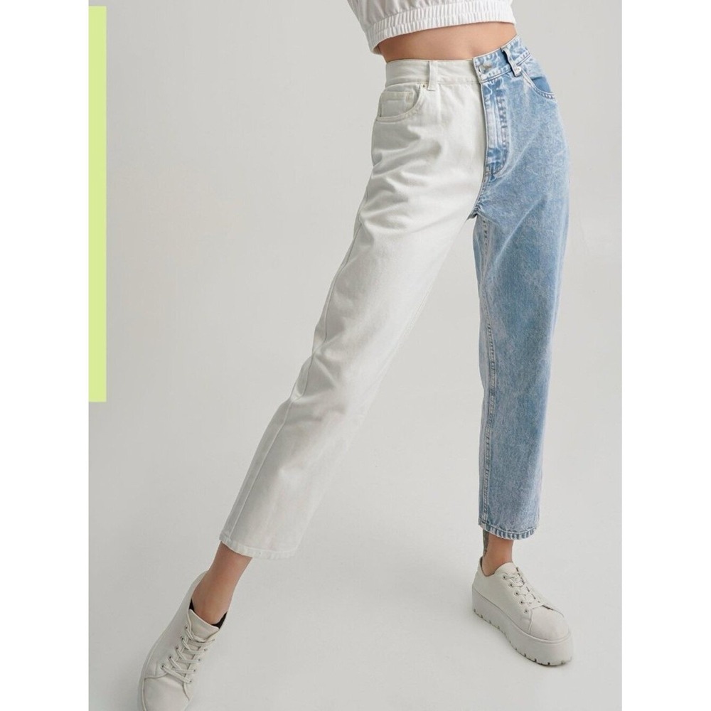 RSQ Womens Sz 27 White Two Tone High Waisted‎ Straight Leg Jeans